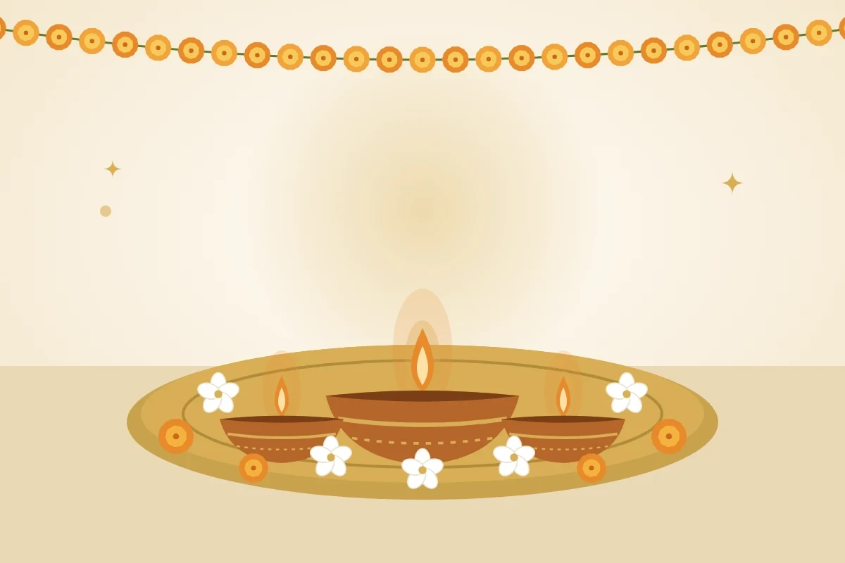 Brass thali with diyas, white flowers and marigolds for love marriage remedies